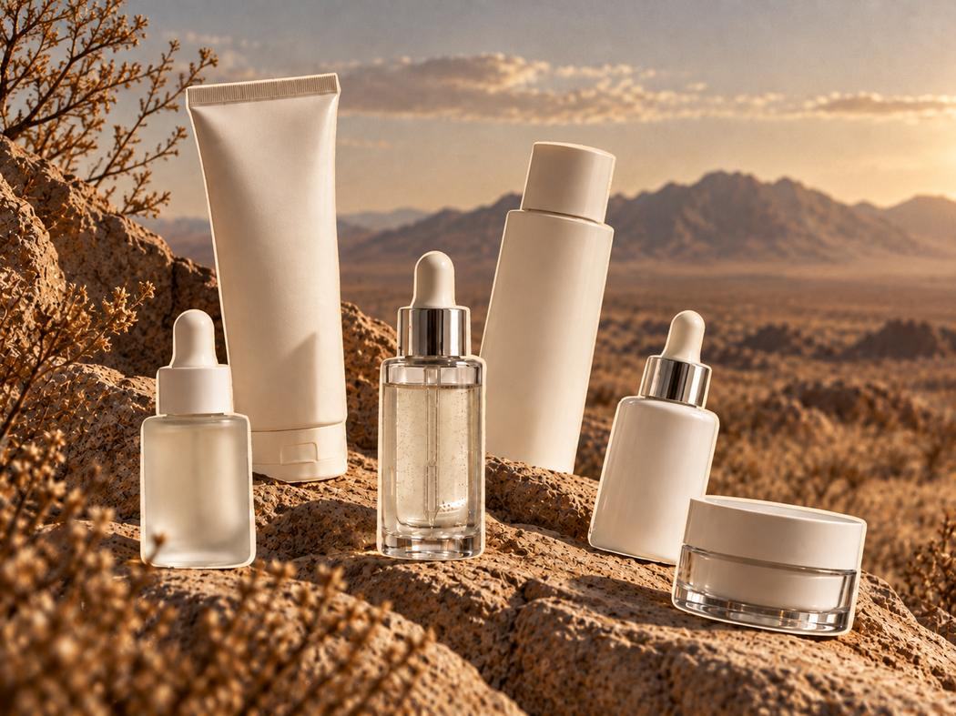 An assortment of unbranded serums and creams.